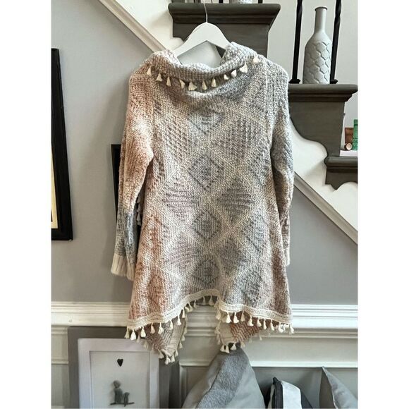 1.4.3. Story by Line Up Blue & Rust Soft & Cozy Open Front Tassel Cardigan sz XS - Picture 6 of 6